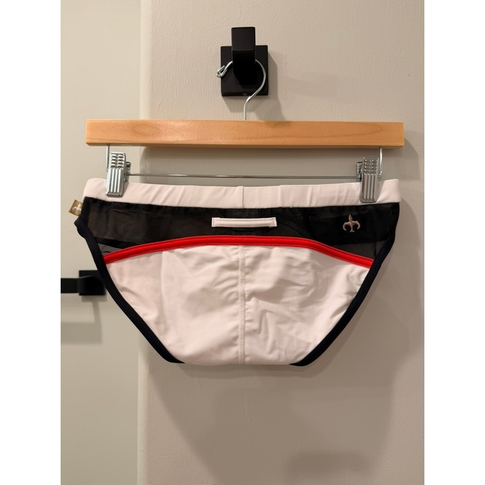 Marcuse Swim Brief Mens Small White Colorblock Mesh Athletic Designer - Picture 2 of 4